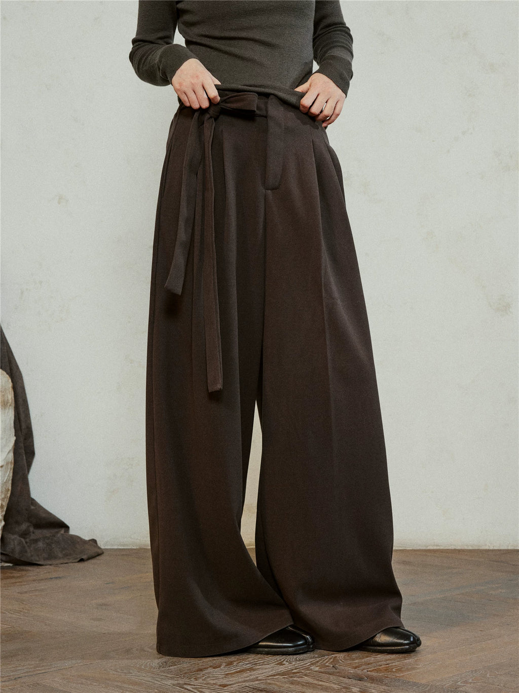 SUNYVONNE Minimalist Lazy Style Lace-Up Wide Leg Pants