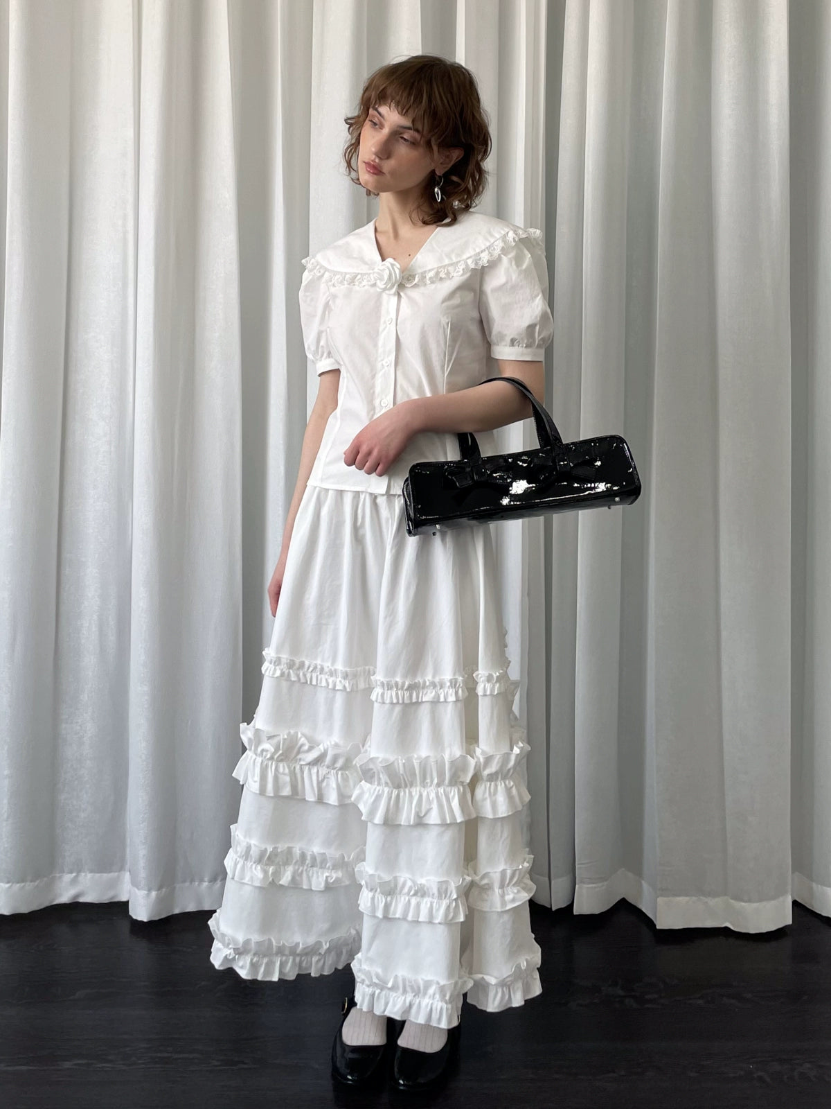 Loosesmell Fungus Edge Stitching Mid-length Skirt