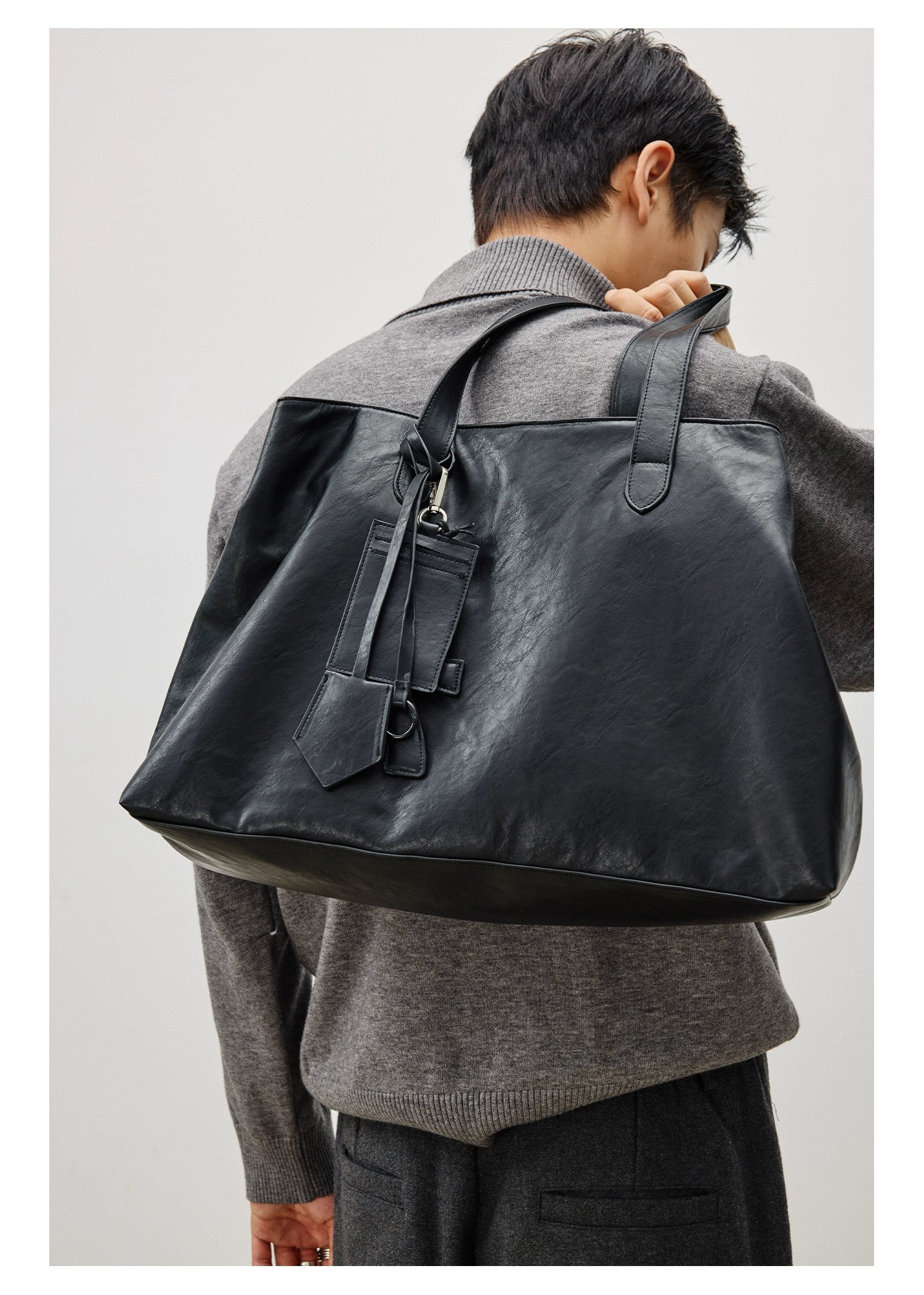 LR MADE Dark Suede Shoulder Tote Bag