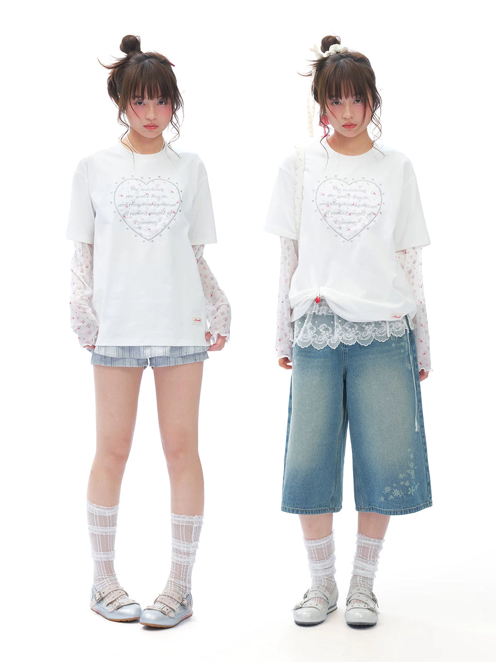 MASOOMAKE Sheer Layered White Loose-Fit Tee