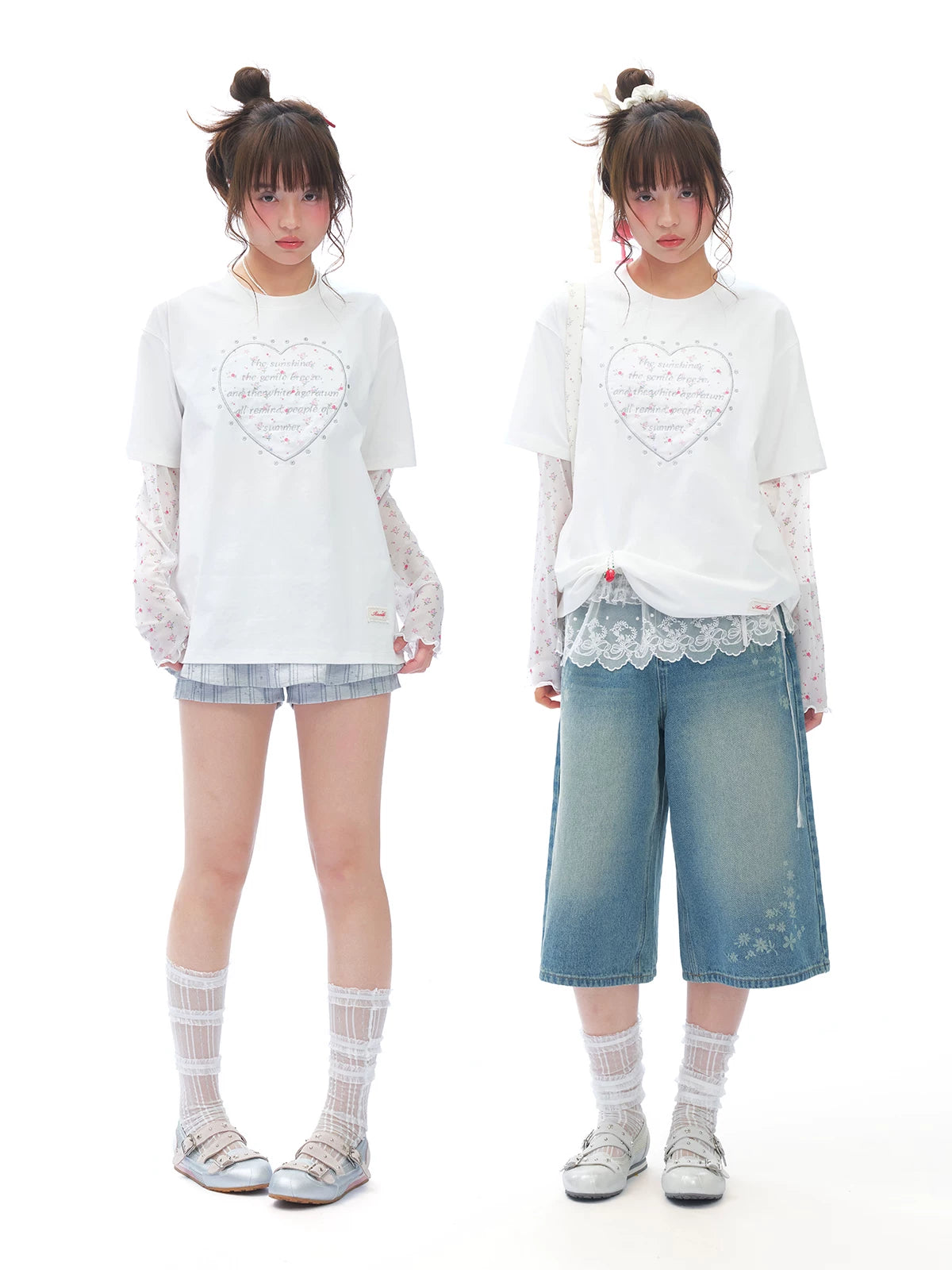 MASOOMAKE Sheer Layered White Loose-Fit Tee