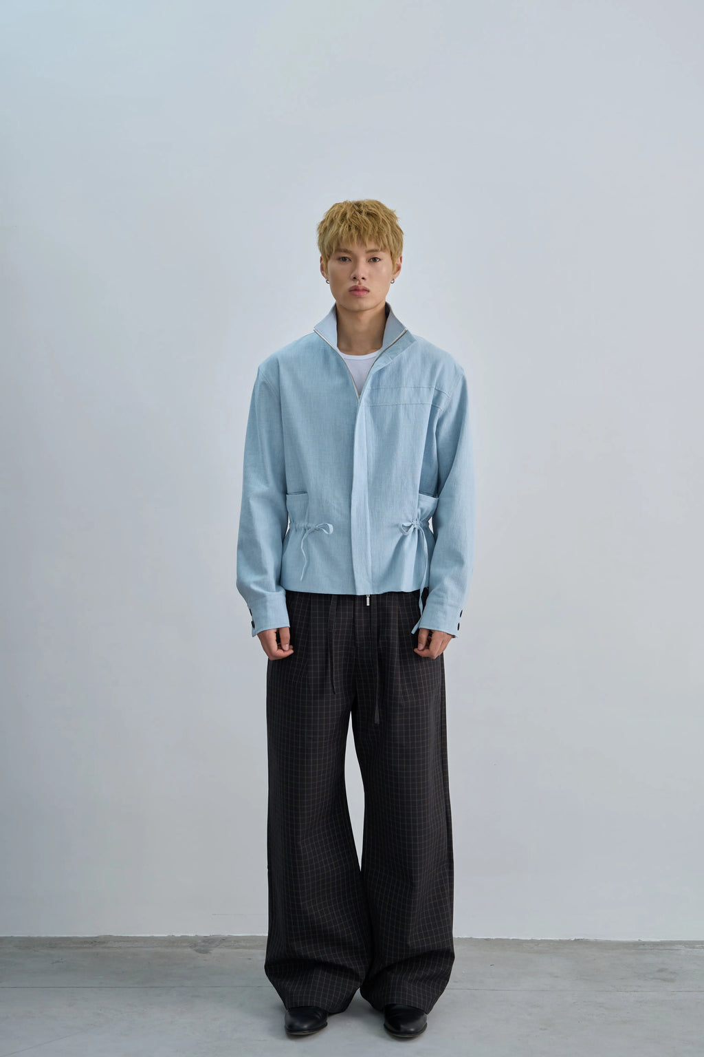 4JUNKS Checked-embroidered Straight Slacks