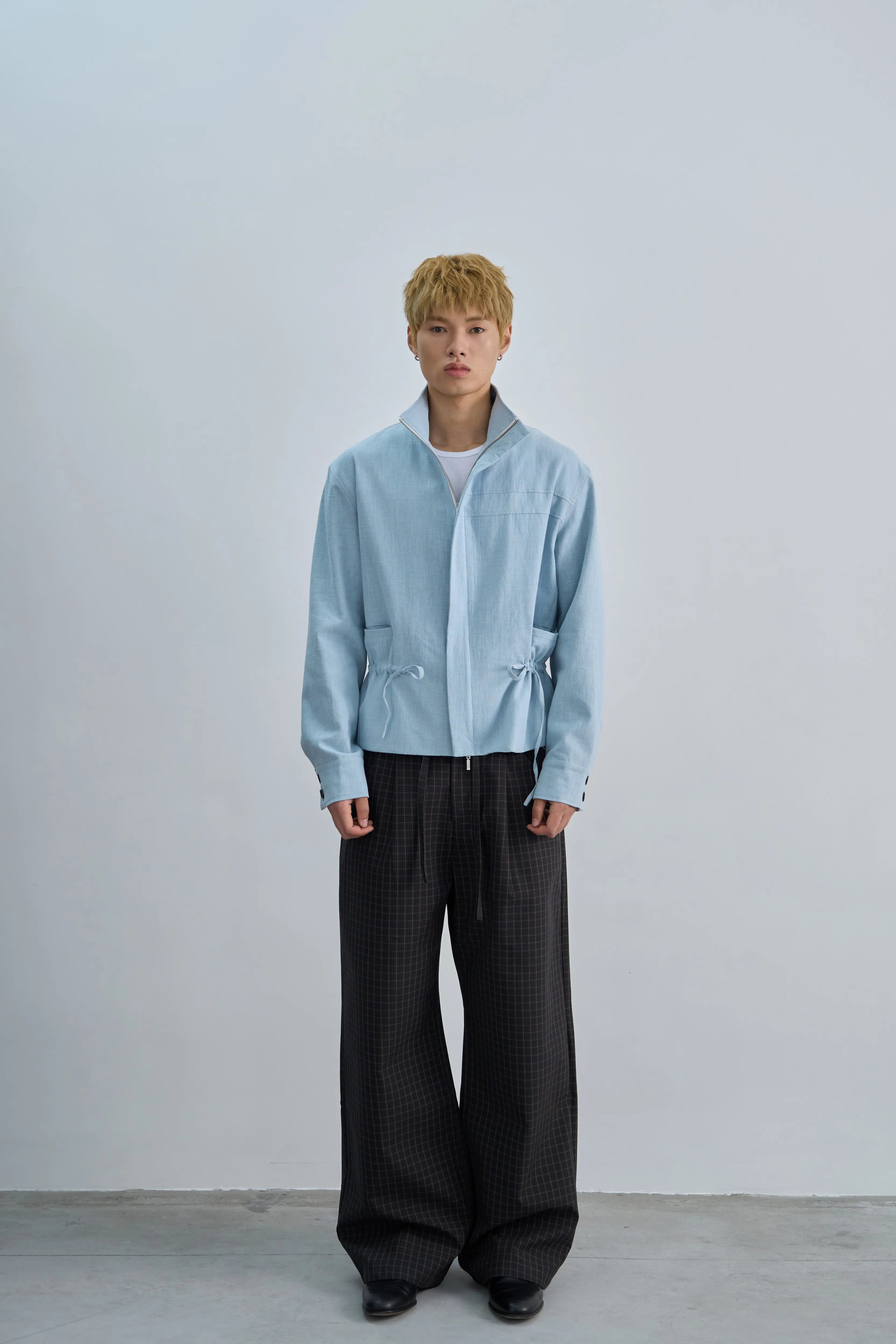 4JUNKS Checked-embroidered Straight Slacks