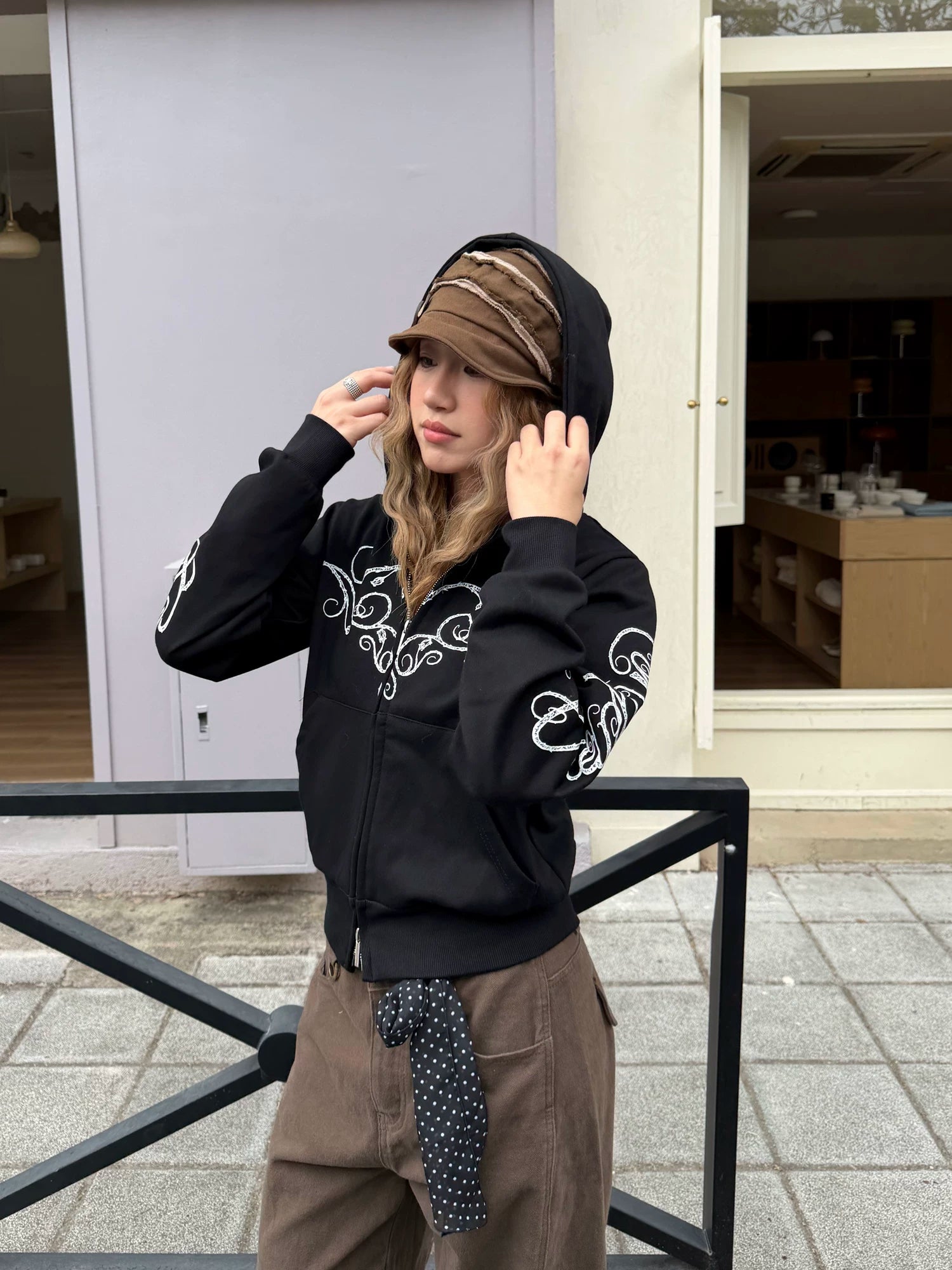 CCYE Front Shoulder Love Print Sweater Hooded Jacket