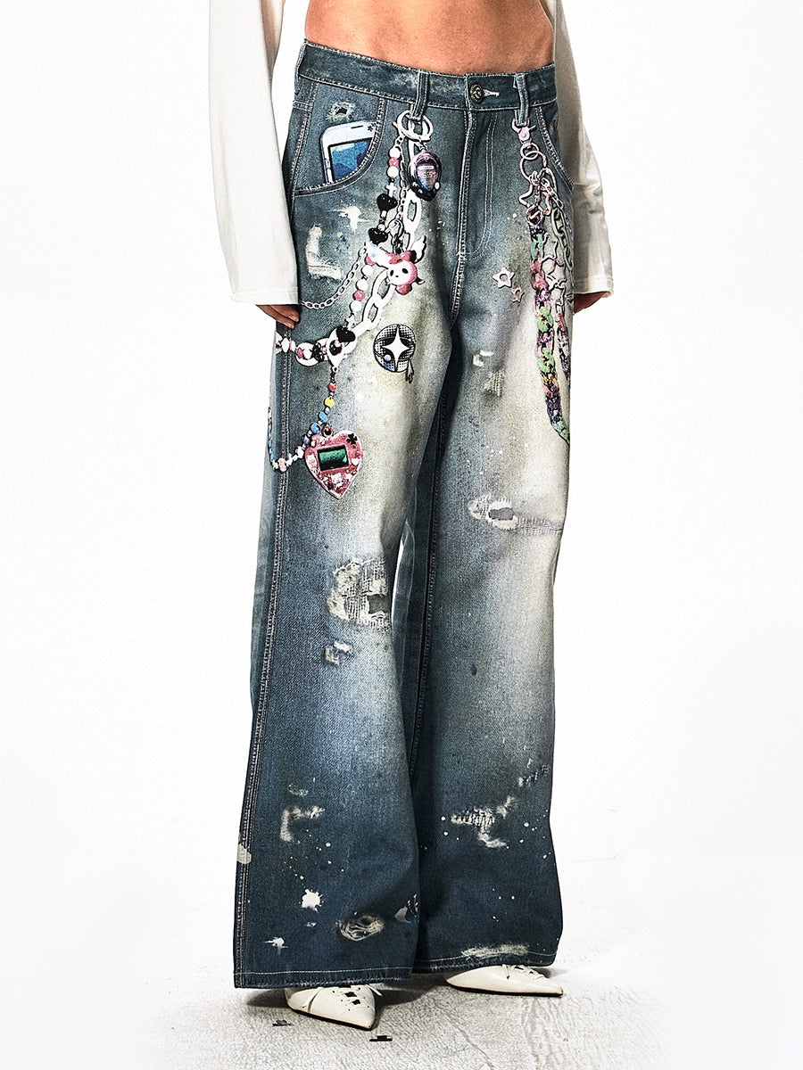 DND4DES Y2k Cartoon Chain Wide-leg Jeans