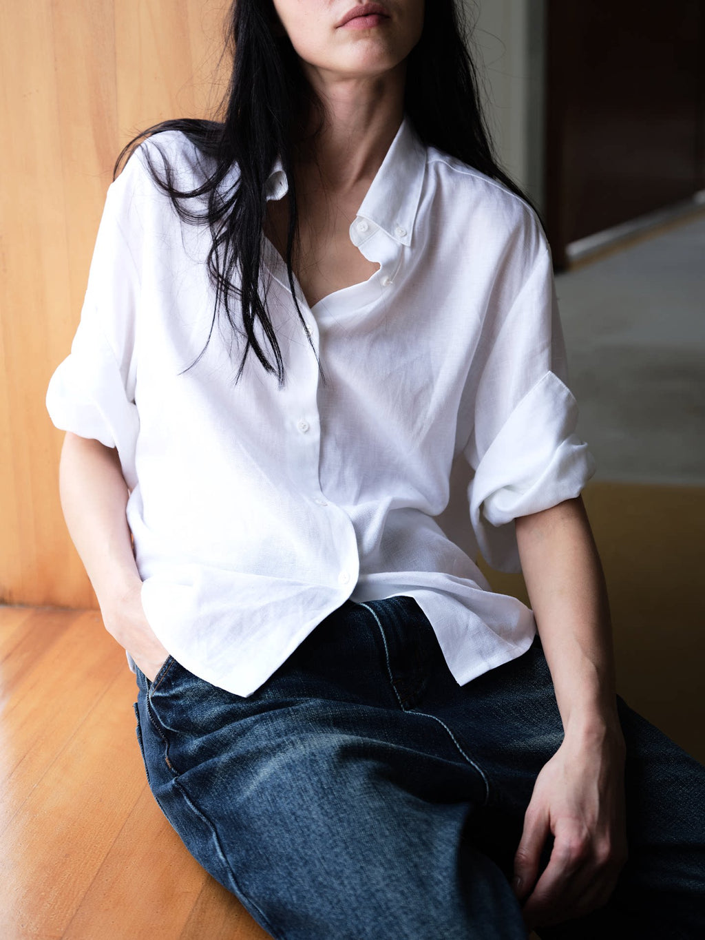JCAESAR WOMEN Tencel Linen Breathable Relaxed Long-Sleeve Shirt