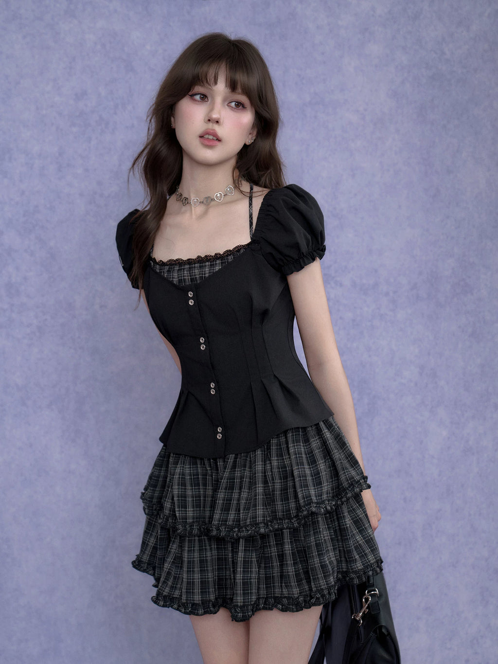 SagiDolls Dark Halter Top with Layered Cake Skirt Two-Piece Dress