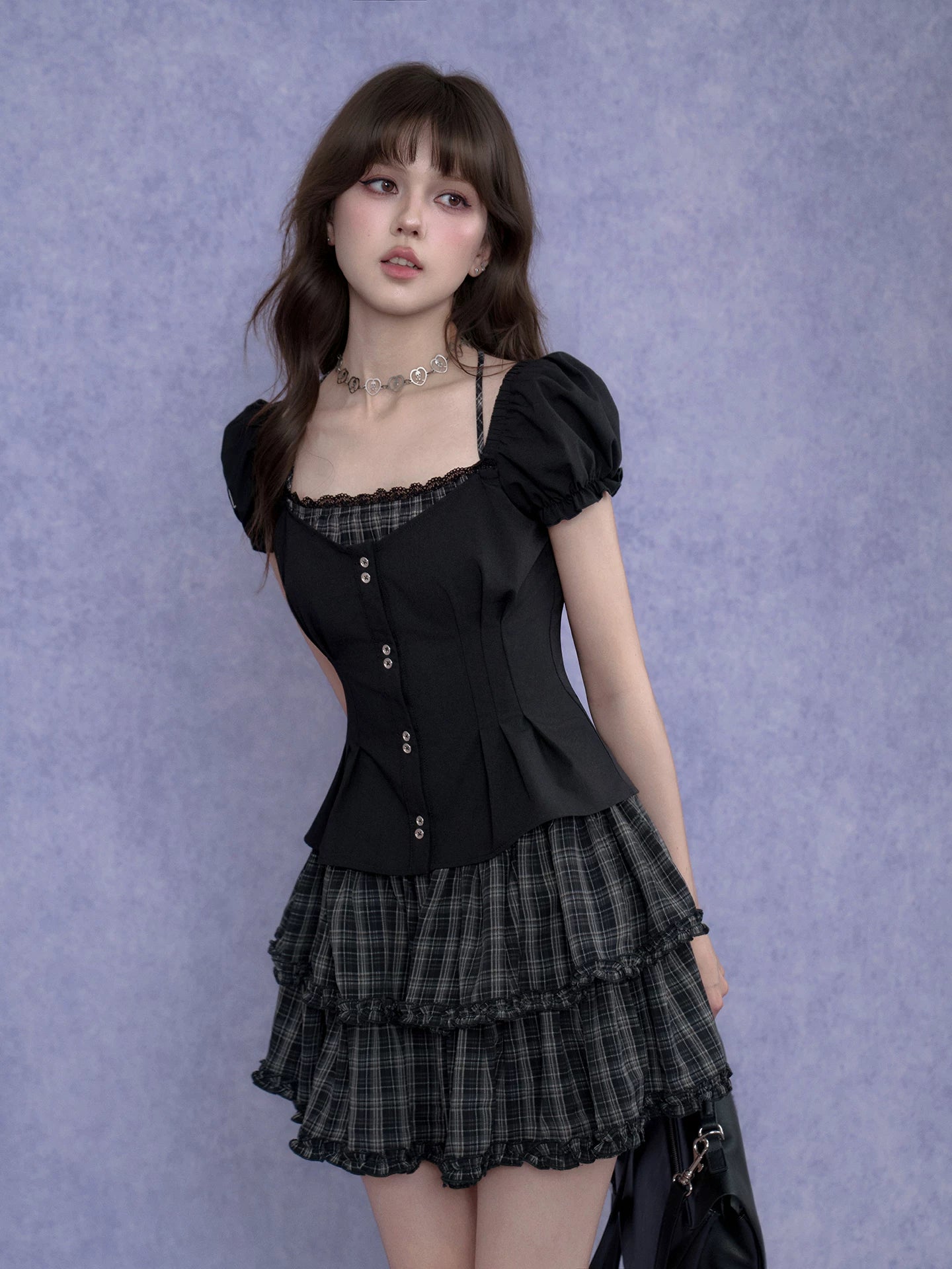 SagiDolls Dark Halter Top with Layered Cake Skirt Two-Piece Dress