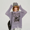Girlyhalo American Vintage Hooded Print Hollow-Out Sweater