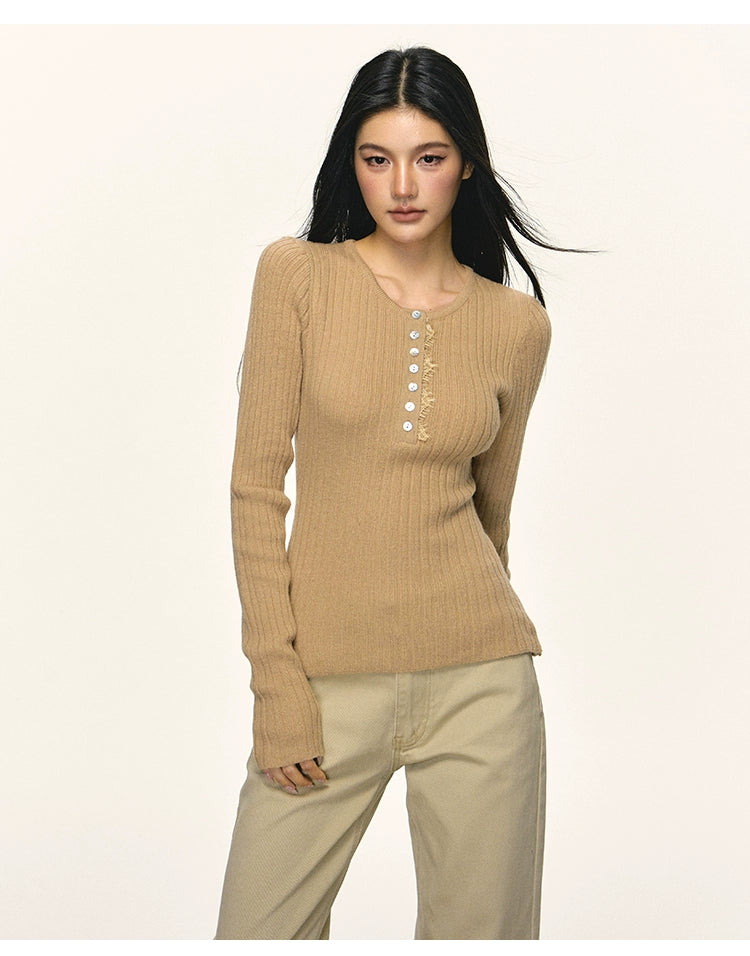 Anna Aneae Henry Collar Knitted Inner Bottom Slim Sleeve