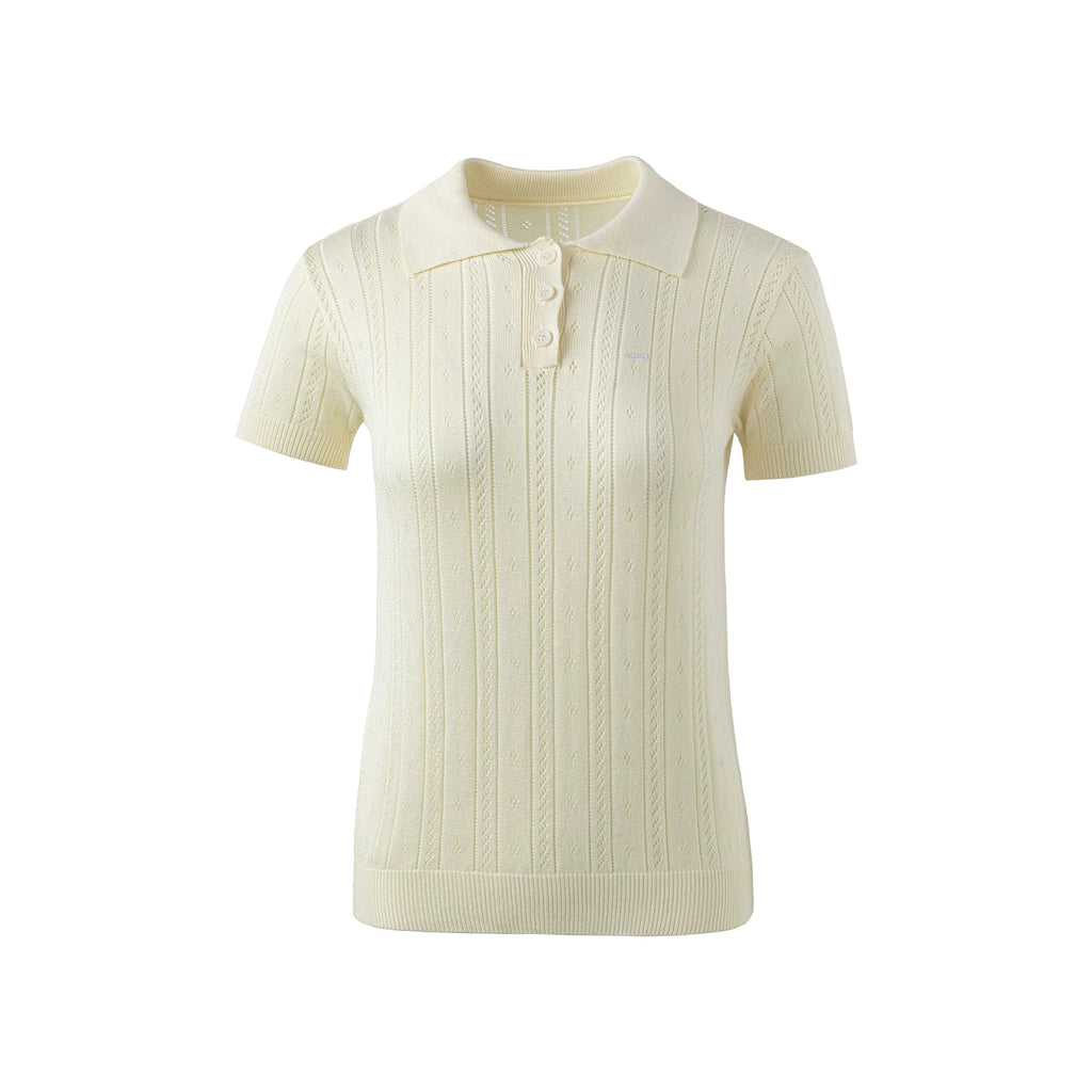 MoodBerry American Retro Knit Hollow-Out Polo Tee