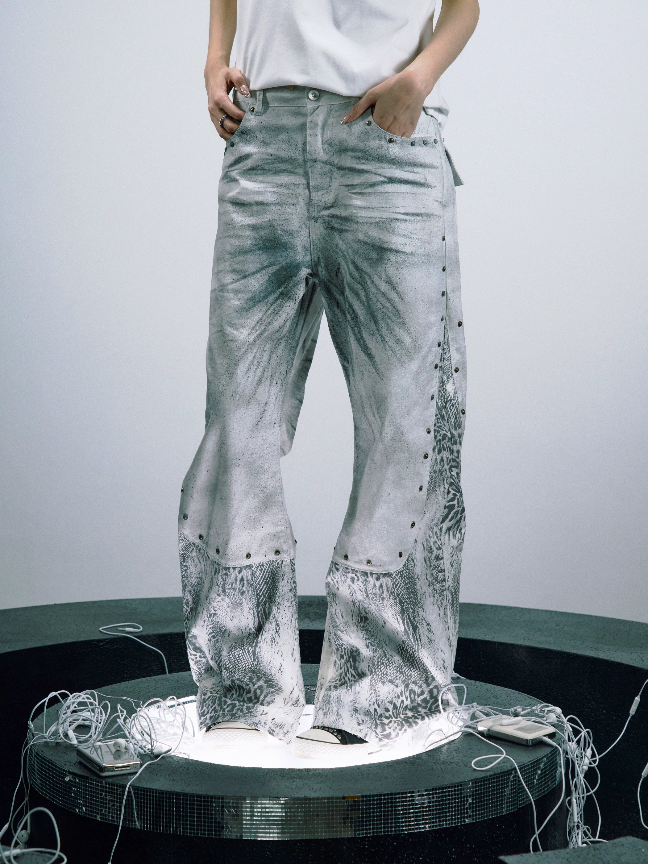 PAIKI Straight Leopard Print Versatile Jeans