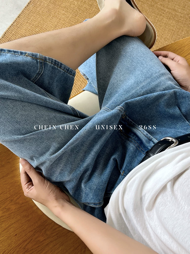 CHEIN CHEN Retro Loose-Fit Denim Capri Pants