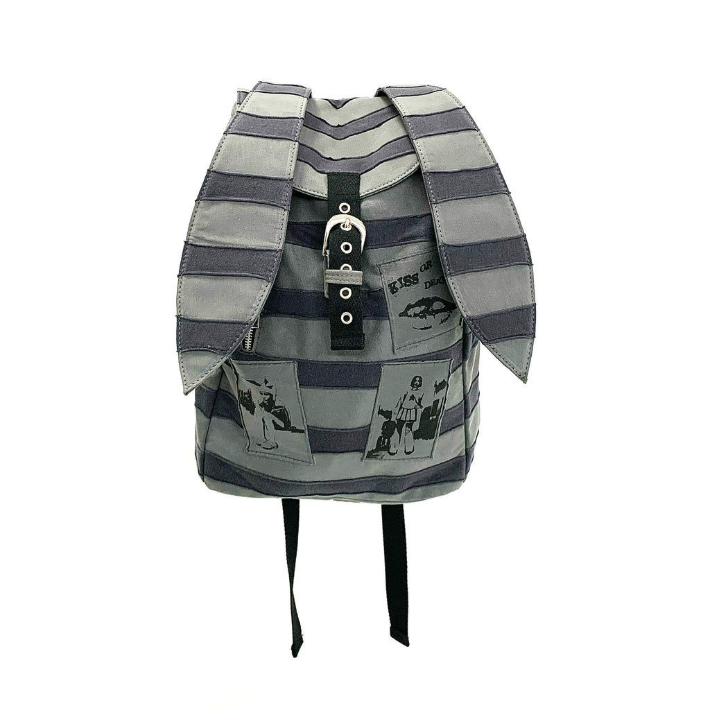SAUCE Stripe Patchwork Rabbit-Ear Canvas Backpack