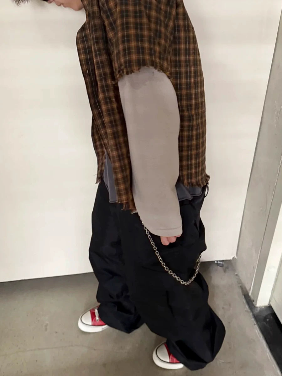 FTS Plaid Loose Fake Two-piece Shirt