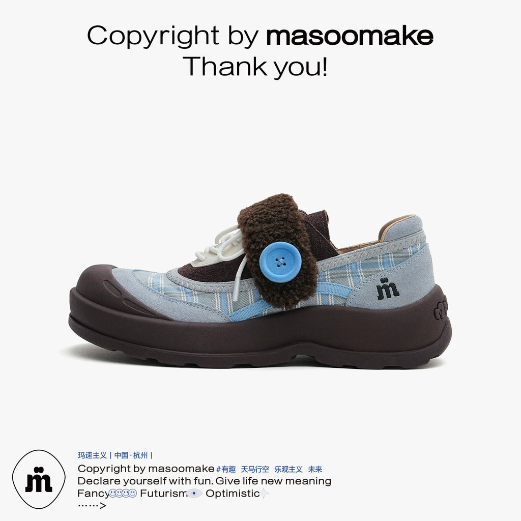 MASOOMAKE Suede Velcro Platform Wide-Toe Sneaker