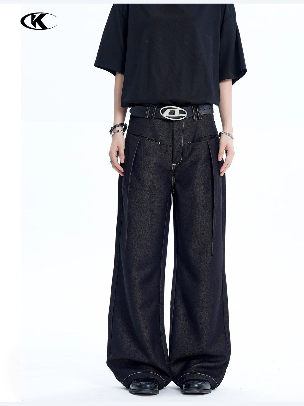11KN Retro Bright Line Drape Versatile Trousers