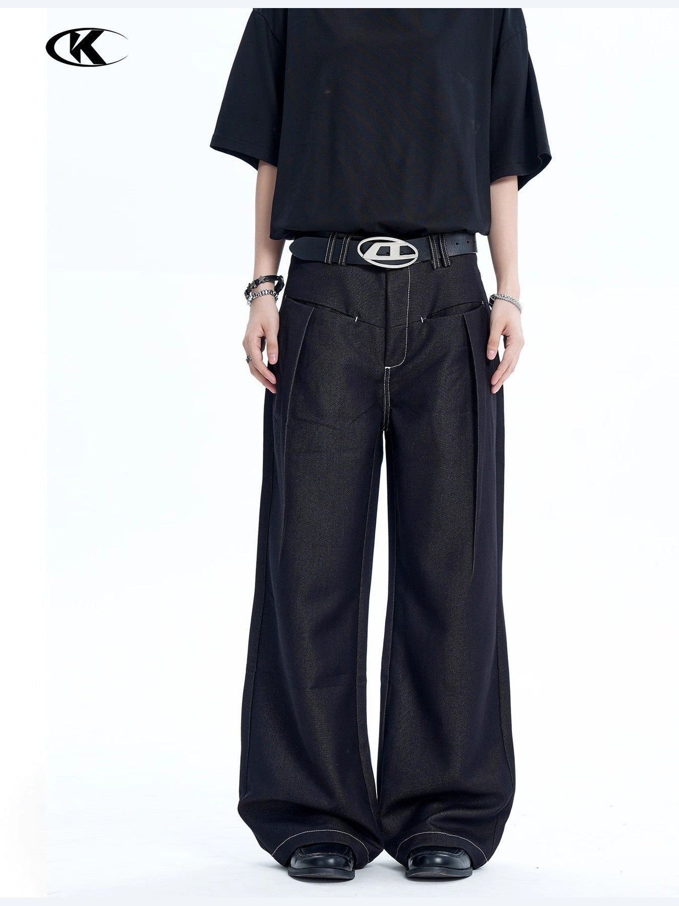 11KN Retro Bright Line Drape Versatile Trousers
