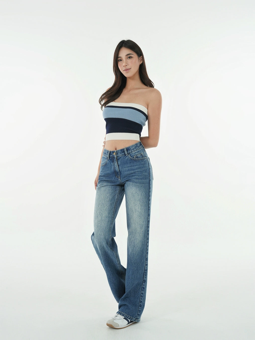 Jim Kennet Vintage Contrast Striped Slim Knit Tube Top