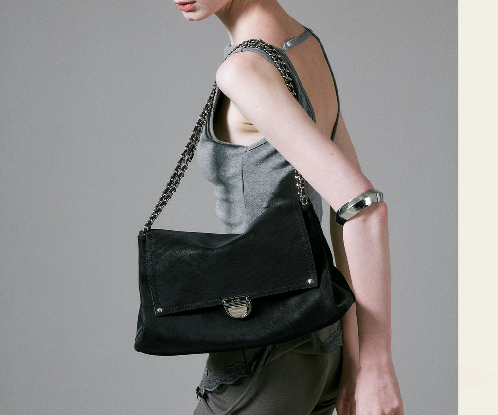 JACD Black Leather Large Capacity Tote Bag