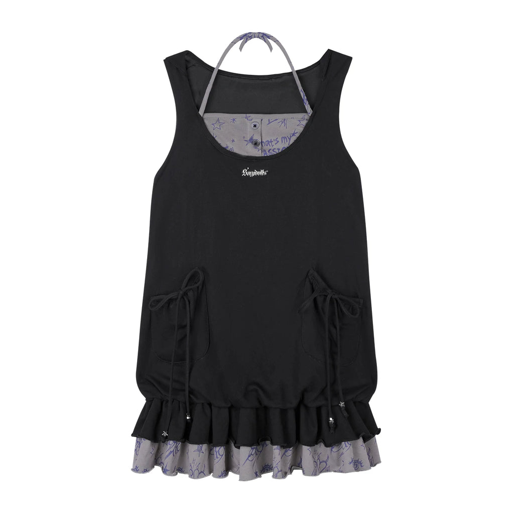 SagiDolls Graffiti Print Breathable Loose-Fitting Two-in-One Dress