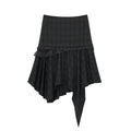 MAMC Textured Plaid Draped Irregular Hem Mid-Rise Skirt
