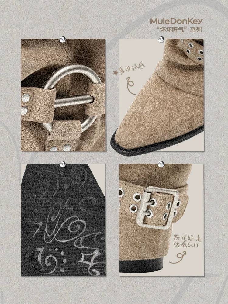 Mule Donkey Suede Pointed-Toe Western Mid-Calf Boot