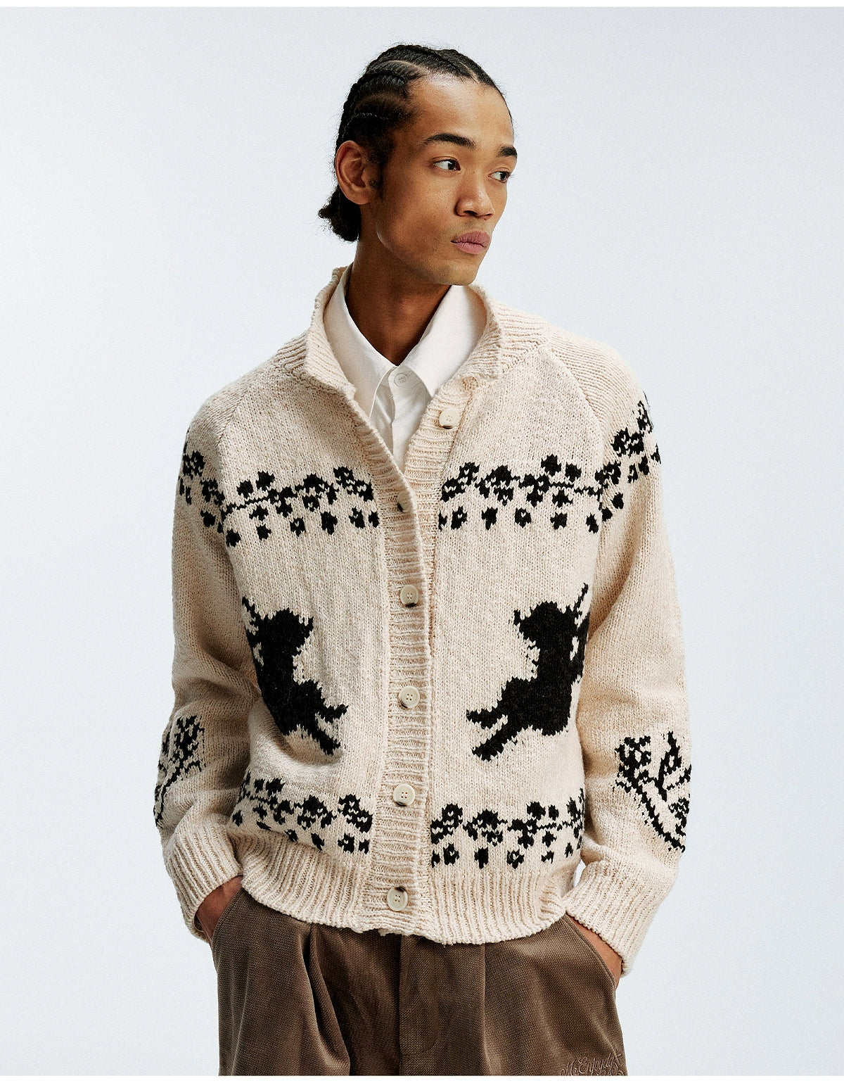 MEDM Casual Angel Pattern Embroidered Lapel Knitted Sweater