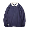 MADEN Knitted Contrast Collar Long-Sleeve Polo Shirt