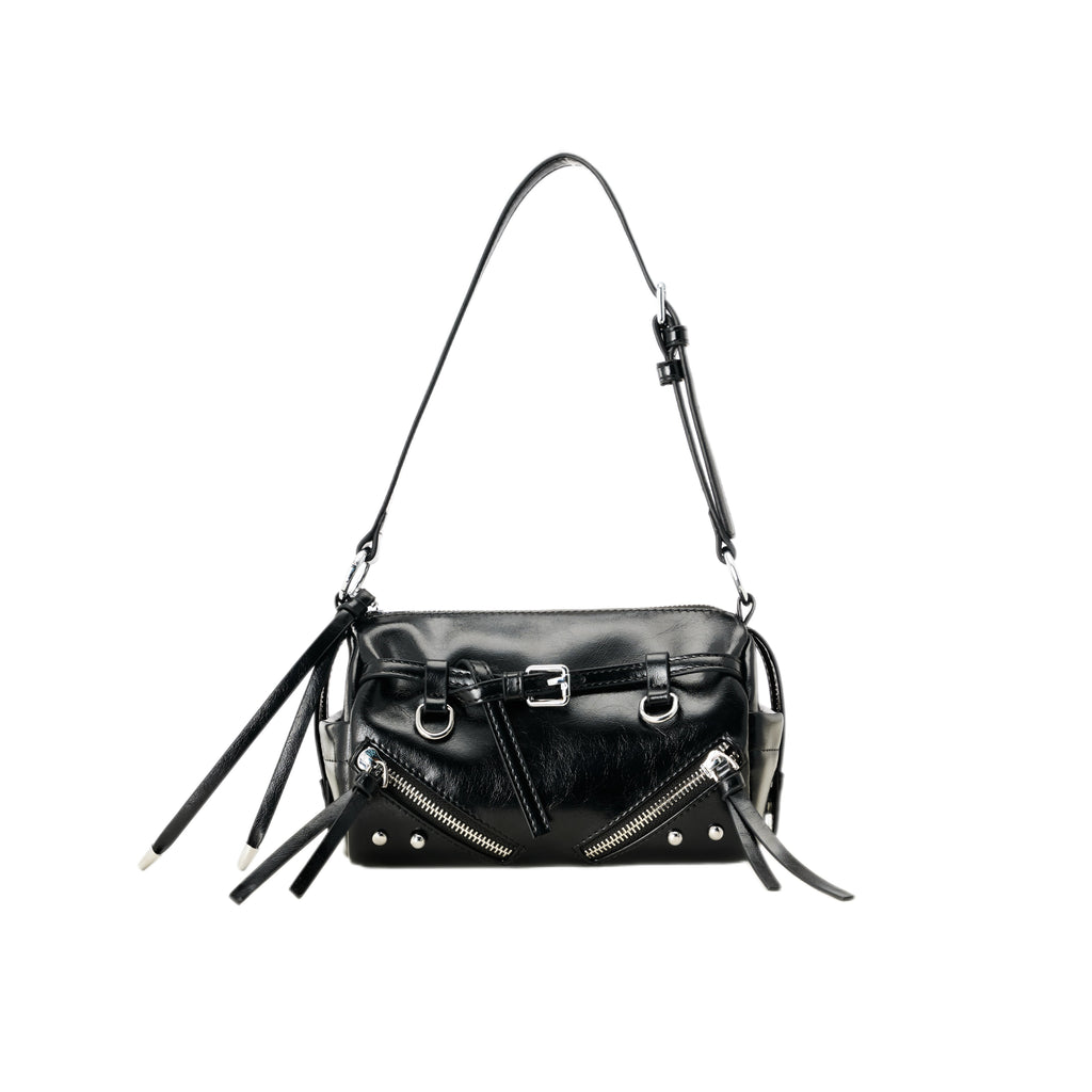 Kloaiio Black Faux Leather Zip-Top Cylinder Crossbody Bag