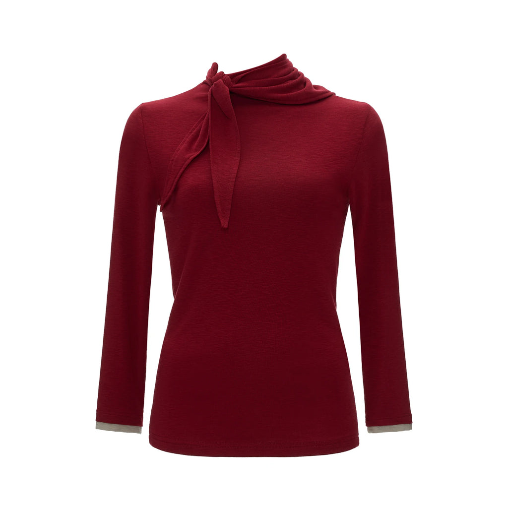 MAMC Soft Drape Tie-Front Long-Sleeve Top