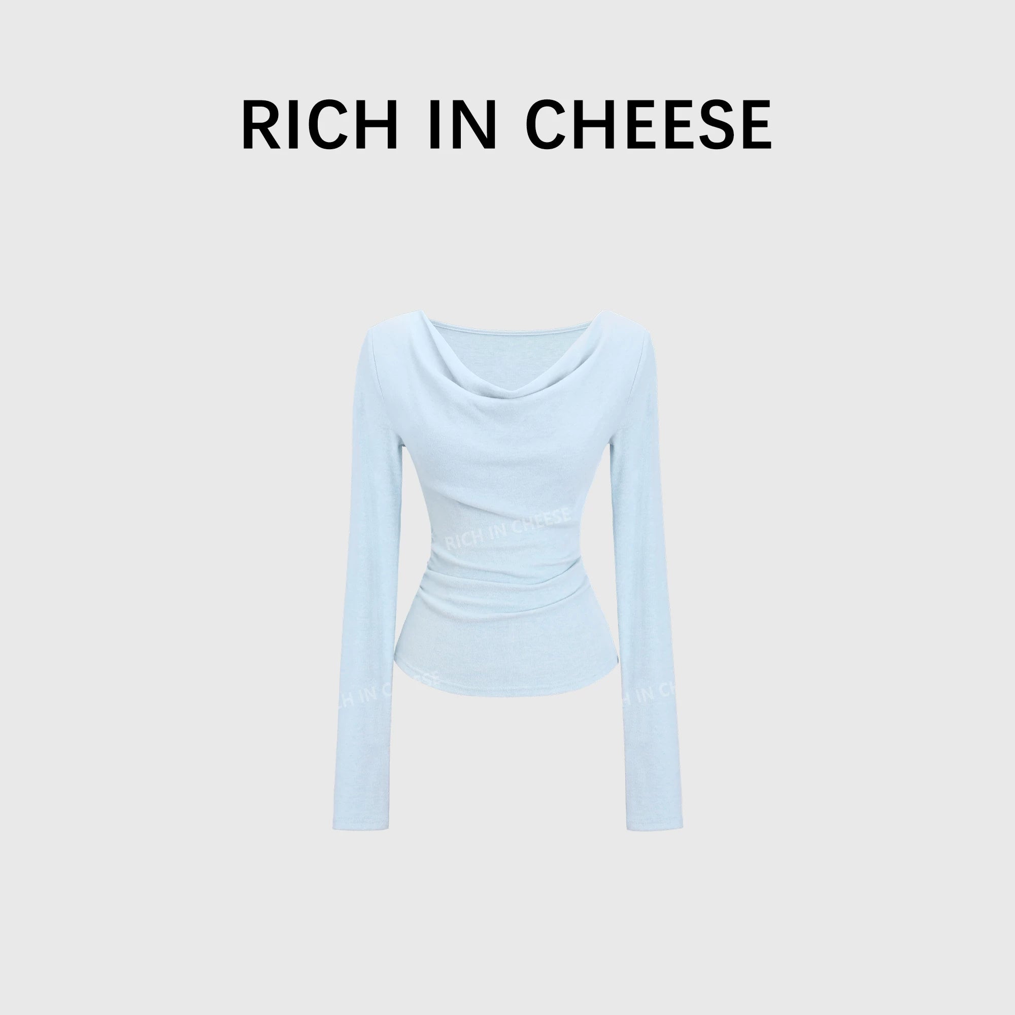 RICH IN CHEESE Swing Neck Knitted Waist Pleated Long Sleeves
