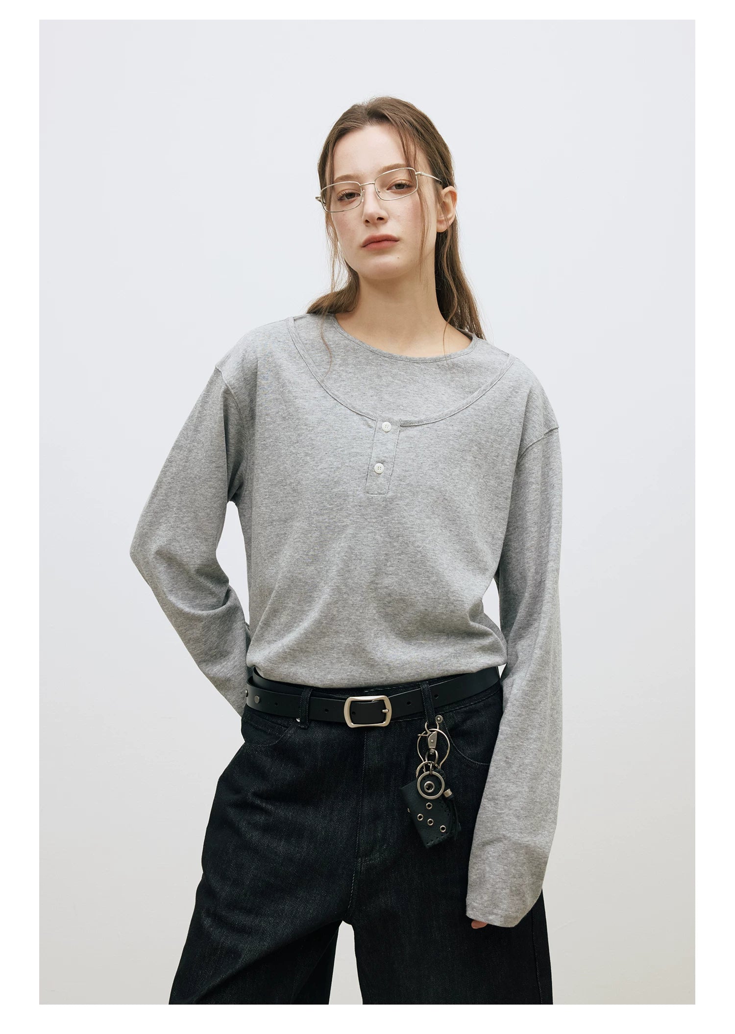 LR Fake Two-piece Double-layer Round Neck Long Sleeve