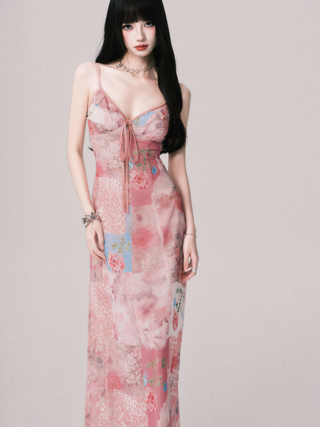 LULUSWINGS Beach Resort V-neck Splicing Print Suspender Skirt