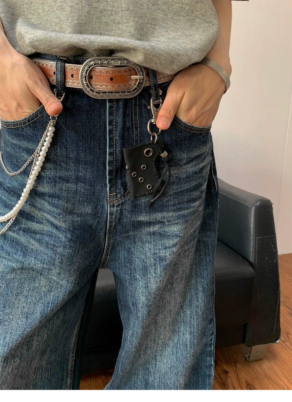Seesfuture Water Ripple Straight Loose Jeans