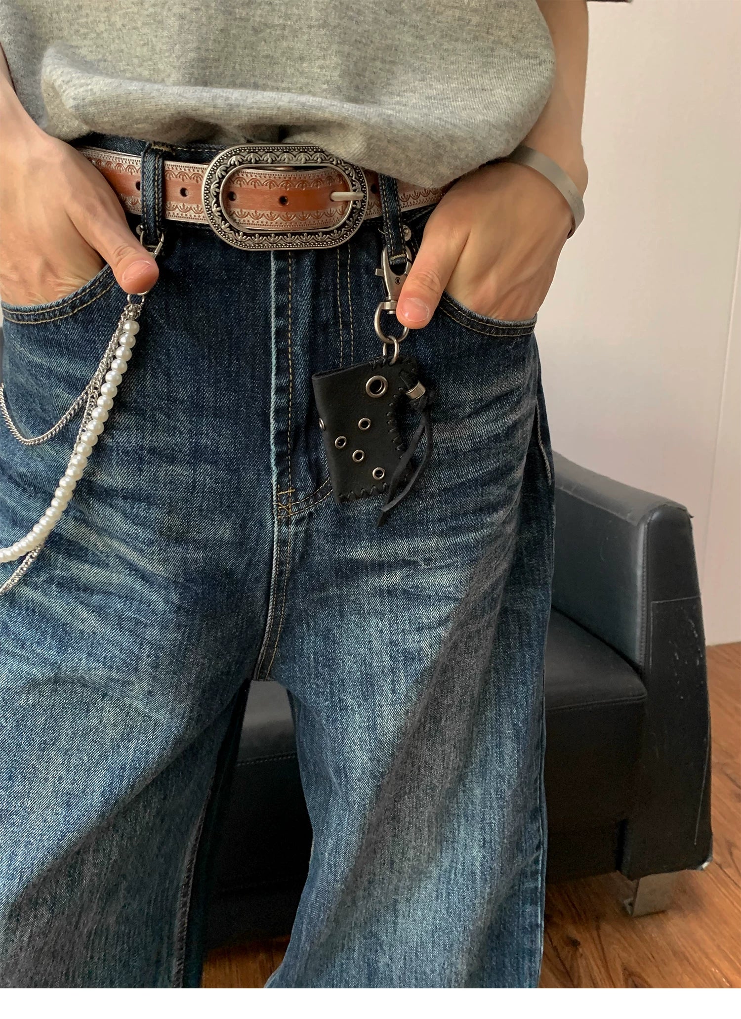 Seesfuture Water Ripple Straight Loose Jeans