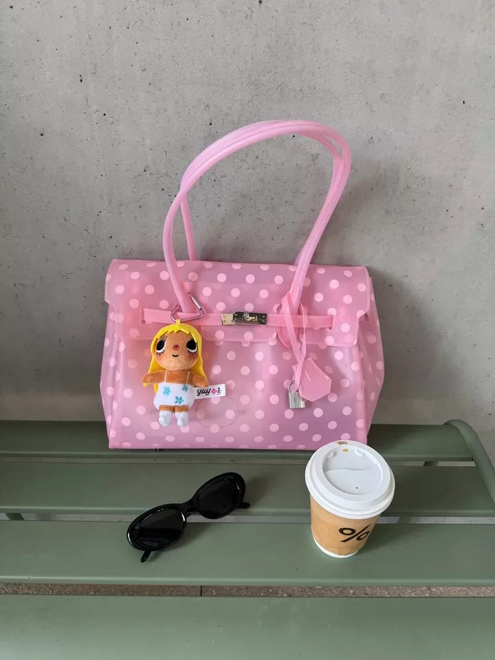 Fat*2 Semi-Transparent Faux Leather Buckle Top-Handle Bag