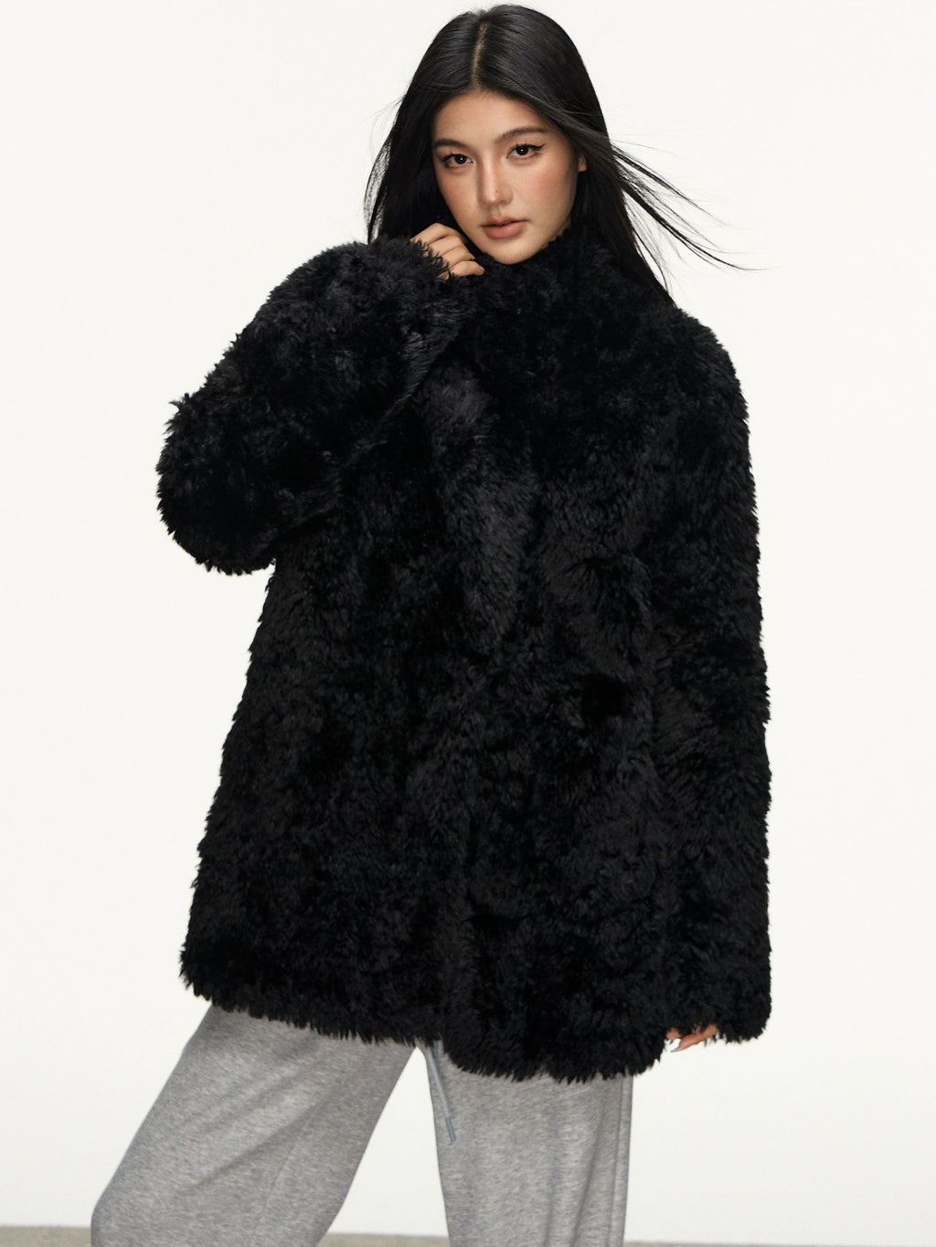 Anna Aneae Lamb Wool Loose Mid-length Coat