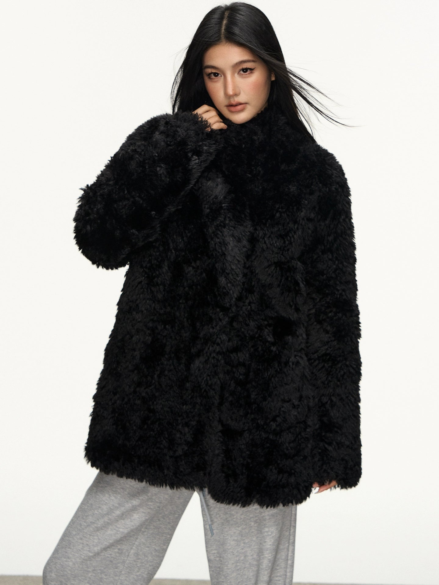 Anna Aneae Lamb Wool Loose Mid-length Coat