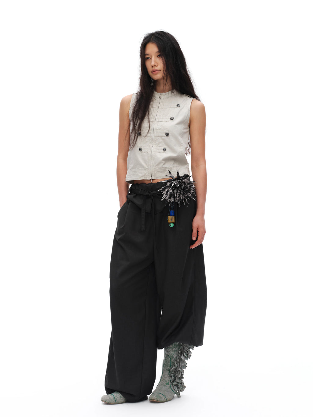 Oinimi Waist Head Loose Drape Strap Wide Leg Slacks