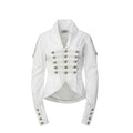 DoublePunch Knight-Style Patchwork Leather Washed Cotton Cropped Jacket