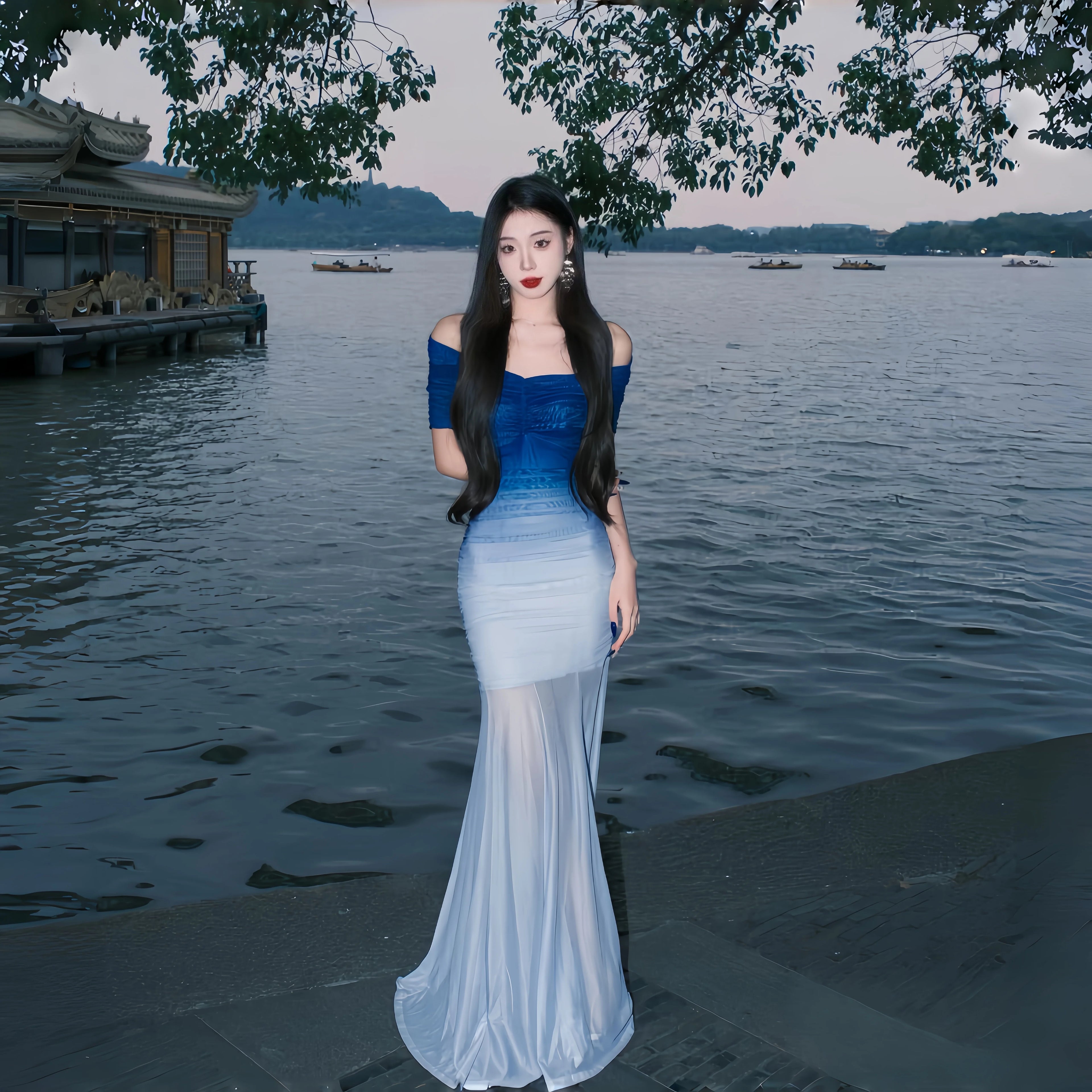 Instunning Gradual Change Mesh Word Shoulder Fishtail Skirt