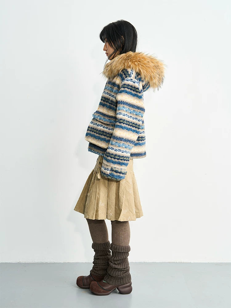 Enteralt Removable Large Fur Collar Three-dimensional Pocket Lamb Wool Jacket