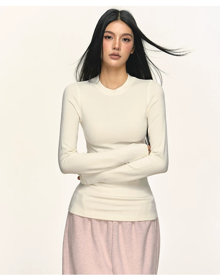 Anna Aneae Round Neck Inner with Fleece Slim and Thin Long Sleeves