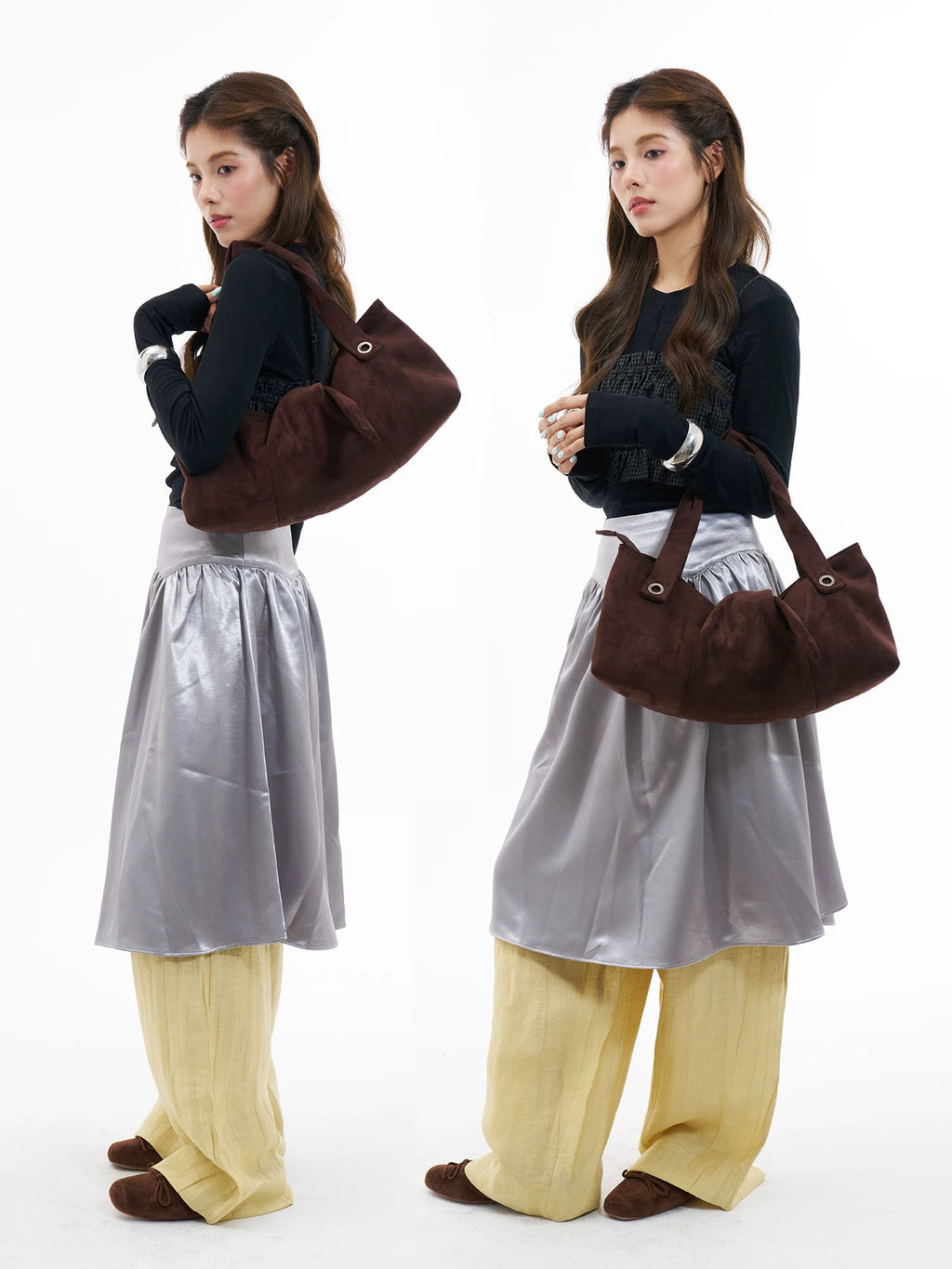 JANDRESS Deep Brown Suede Knot Underarm Bag - Zip Top