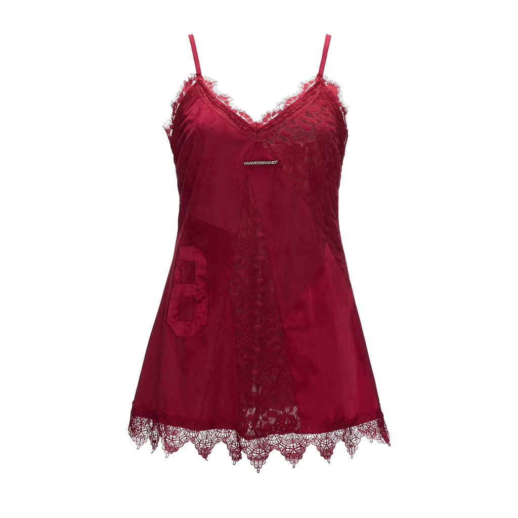 MAMC Suede Patch Lace Satin Slip Dress