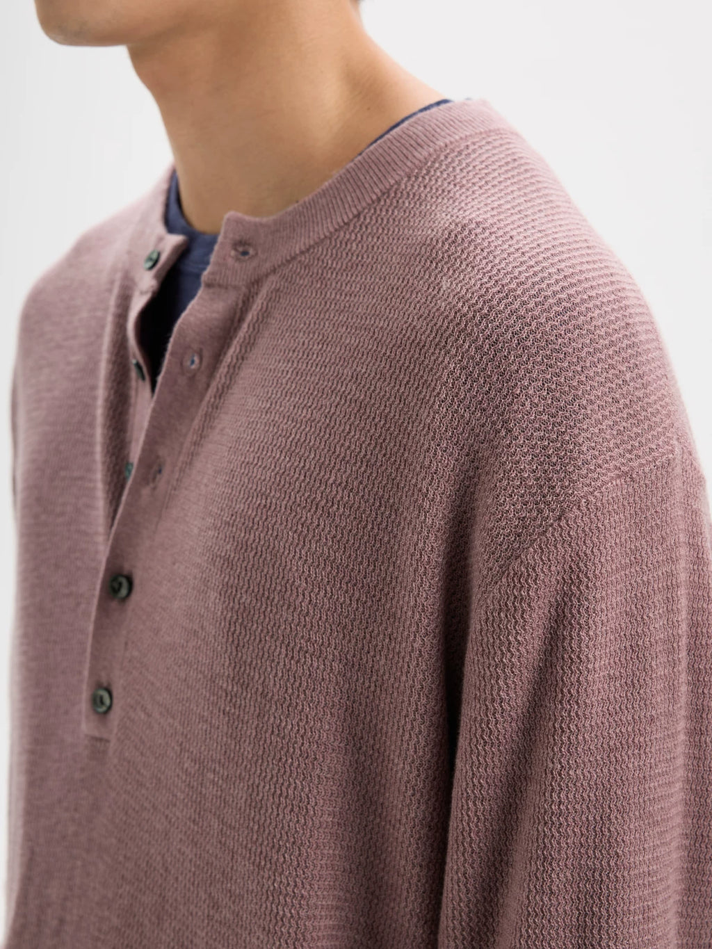 BUTTBILL Henley Shell-Button Loose Knit Sweater