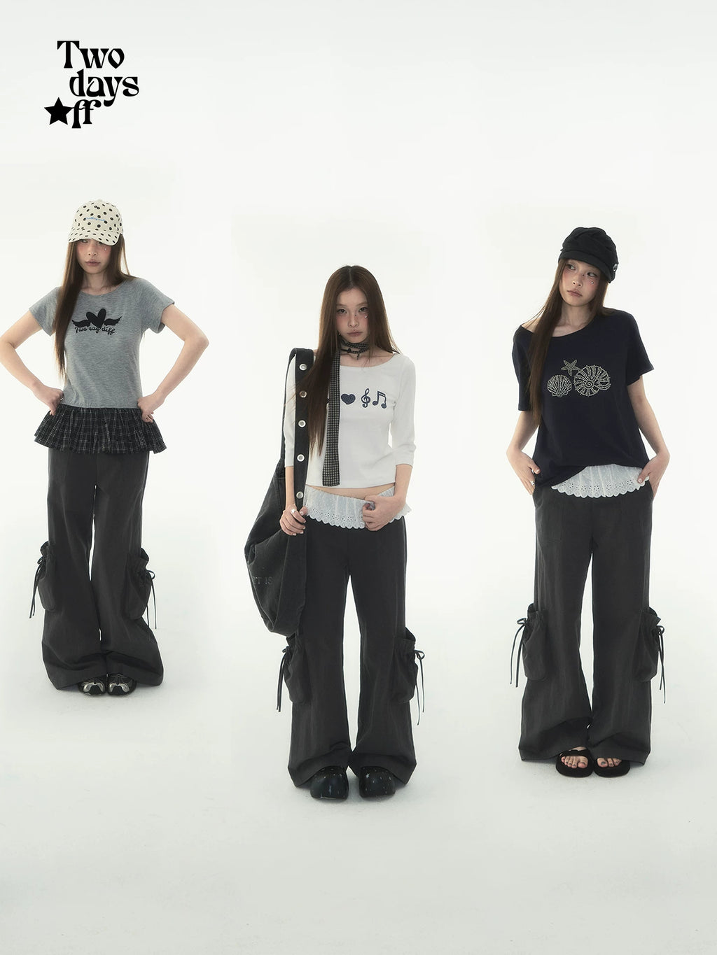Two days off lab Low Waist Wide-Leg Patchwork Cargo Pants