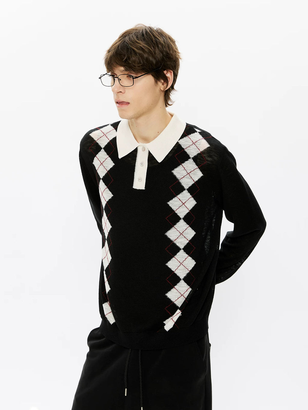 KREATE Edinburgh Diamond 100% Lyocell Knit Long-Sleeve Polo