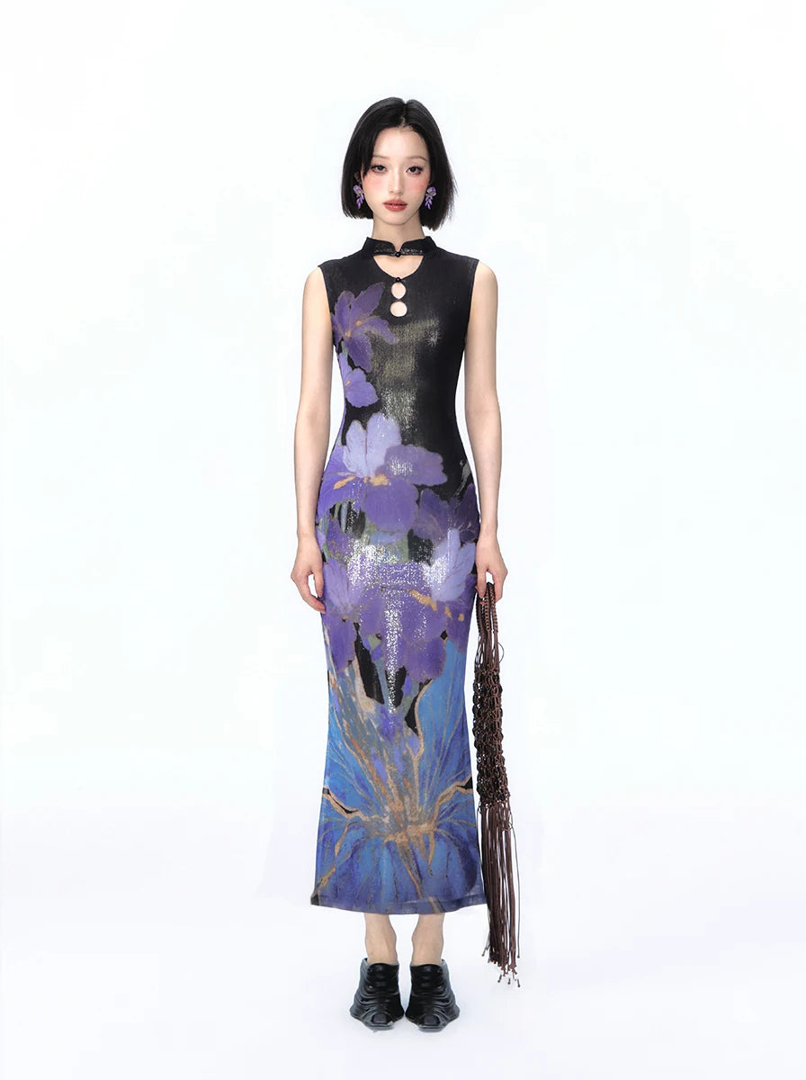 YEDM Floral Reversible Cool-Touch Slim Fit Qipao Dress